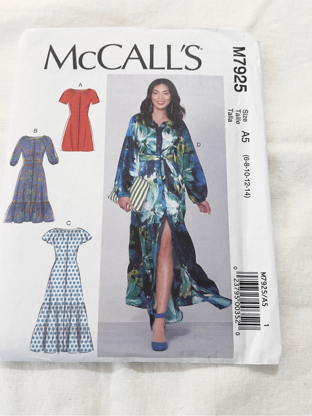 McCall’s M7925 Sewing Pattern Misses Dresses Size A5 6-14 Maxi Dress Uncut